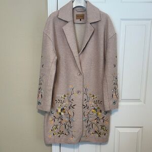Driftwood Innsbruck Embroidered Coat Size X-SMALL Beige Wool Blend